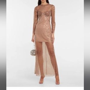 Self-portrait Women's Brown Embellished Mesh Maxi Dress